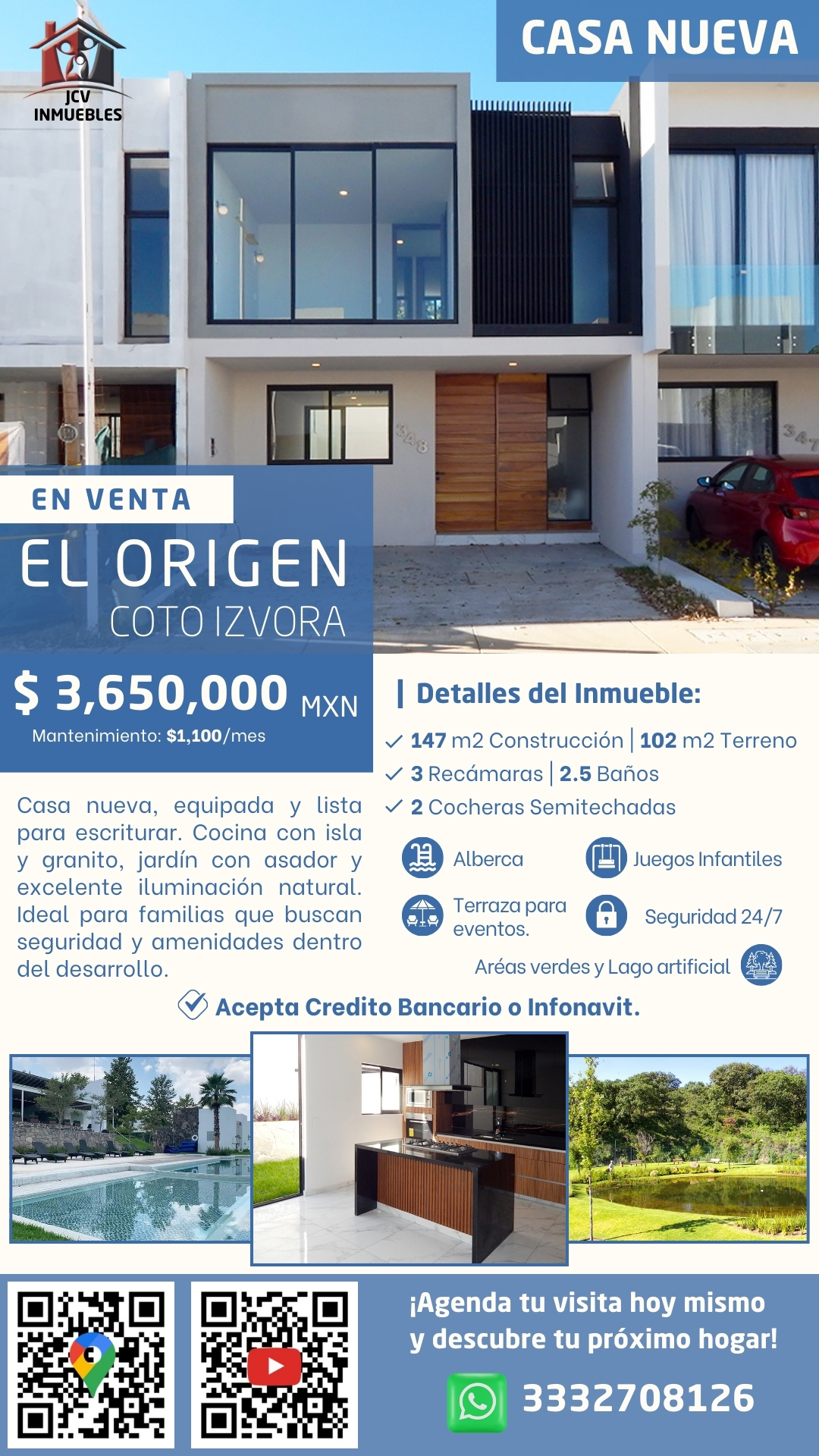 Hermosa Casa Nueva en Fracc. El Origen - Coto Izvora. 147 Mts.