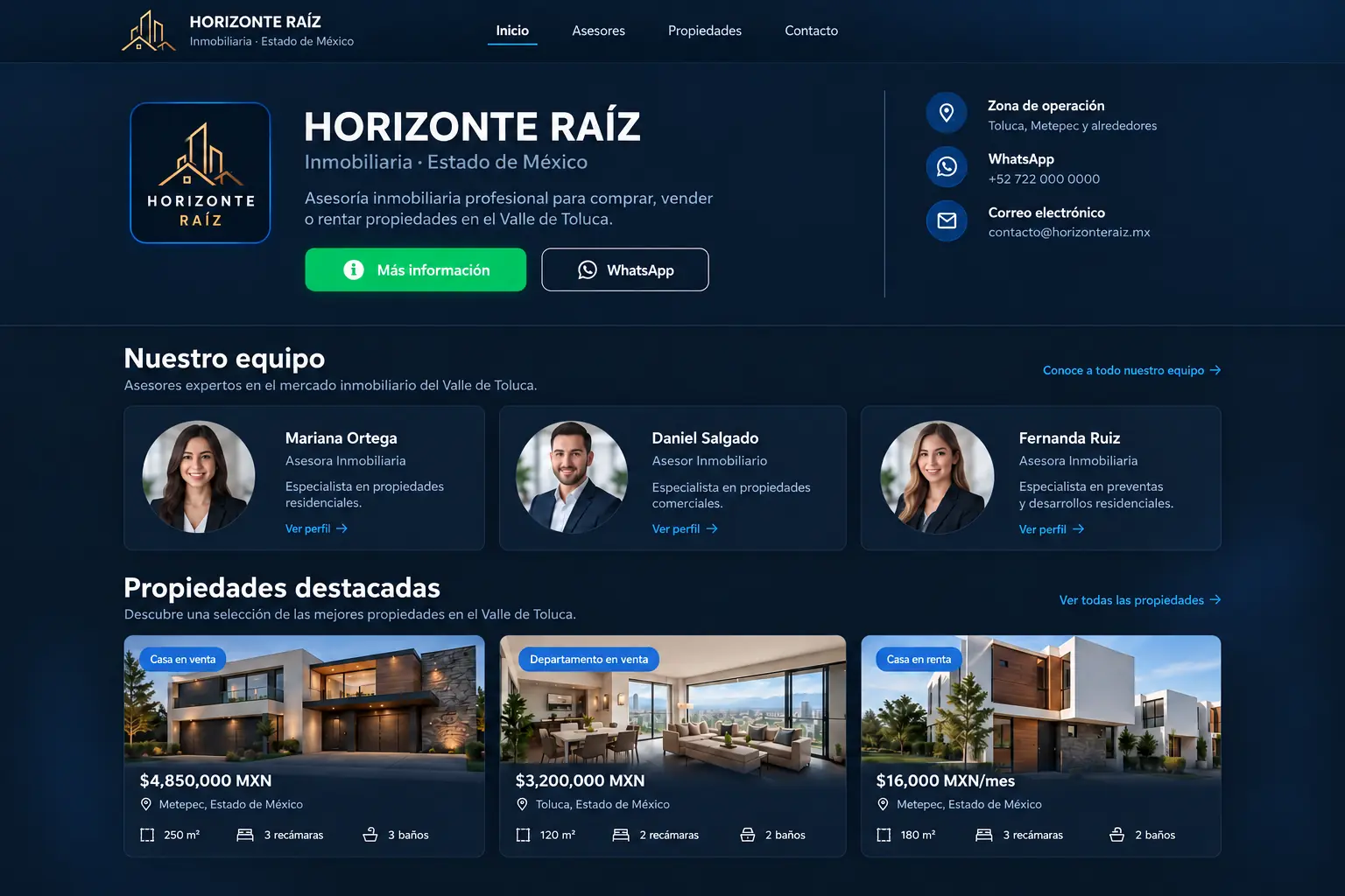Ejemplo de un sitio web de inmobiliaria dentro de BuscandoVivienda